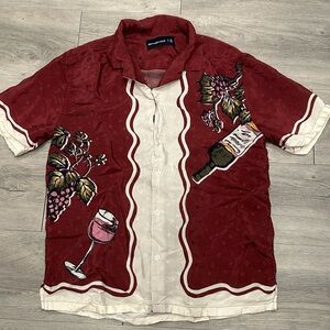 Abercrombie & Fitch Red and Cream Wine Graphic Shirt